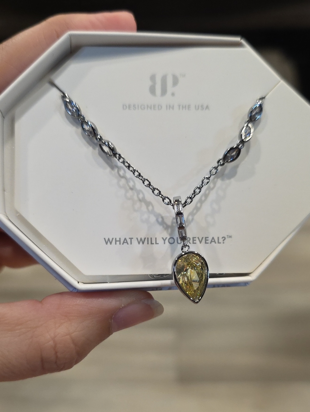 bp Yellow Teardrop Crystal Necklace with Silver-Tone Chain